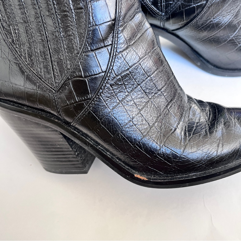 Rebecca Minkoff Embossed Leather Western Black Ankle Boots Size 9.5 - Picture 5 of 9